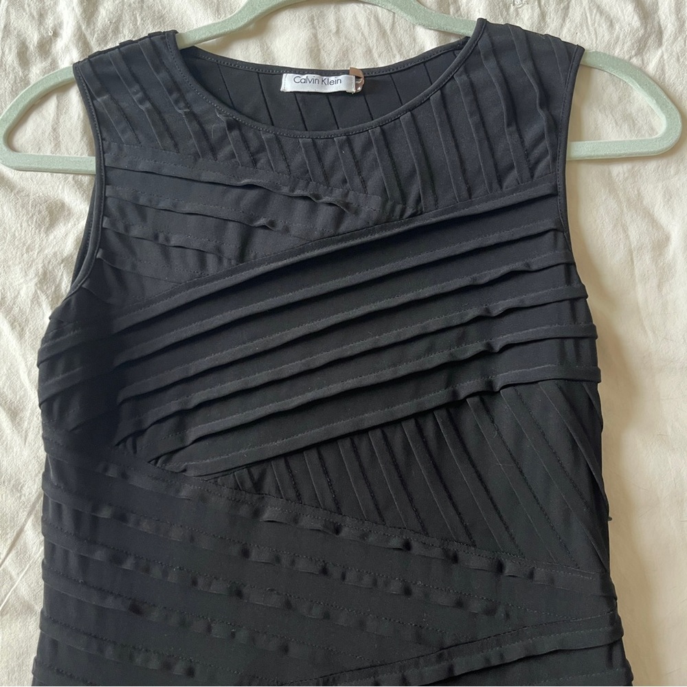 Calvin Klein Black Textured Midi Sheath Dress